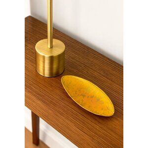 Vintage Mid-Century Modern Yellow Melamine Dish Green Filament Pirogue Platter